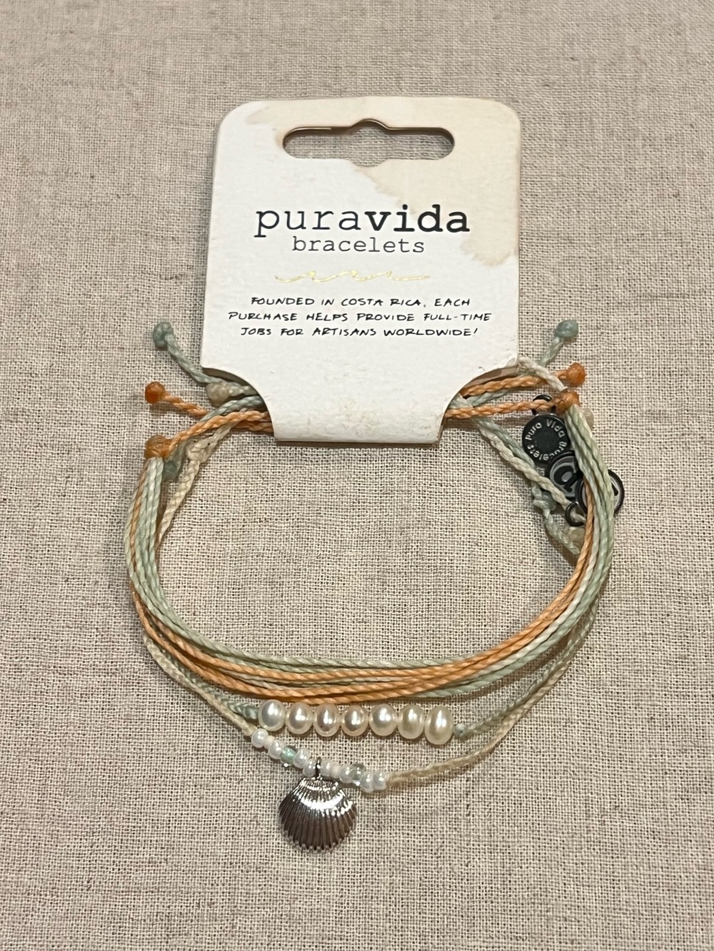 Pura Vida Bracelet Pack Peach Green Cream with Seashell and seed beads NWT
